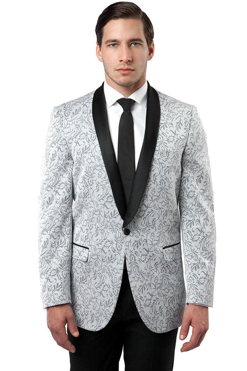 Collection
Men's Tazio Silver Grey One-Button Shawl Scarf Tuxedo Jacket - USA Men's Outlet