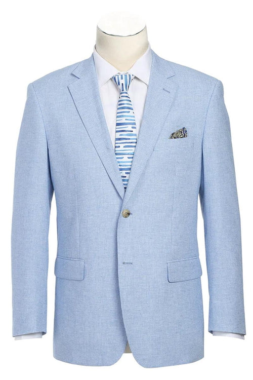 Collection
Renoir Sky Blue Houndstooth Linen-Cotton Blazer: Classic 2-Button Sport Coat - Elegant Mensattire