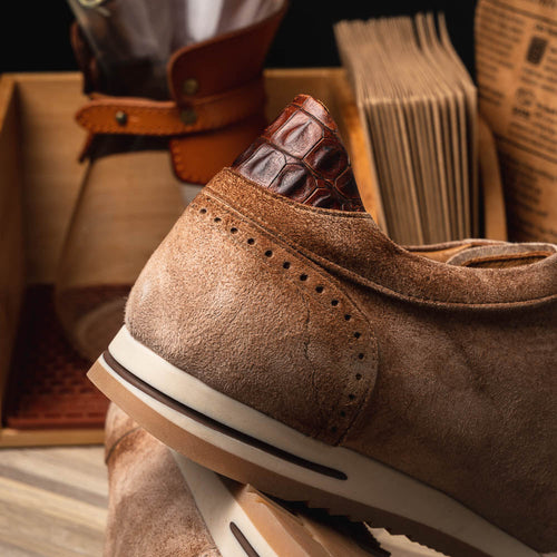 Zelli Costa Burnished Suede and Crocodile Sneakers in Brown