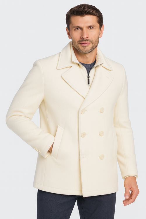 Cream Color Pea Coat - Ivory Double Breasted Wool Coat - Off White Car Coats