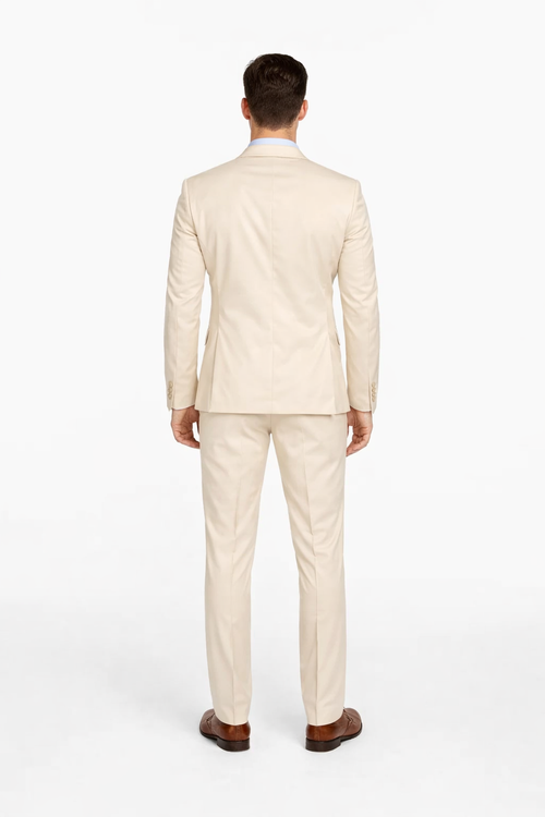 Cream Tuxedo Suit for Men - One Button Satin Lapel Formal Suit - Champagne Color Light Tan Tuxedo USA Men's Outlet