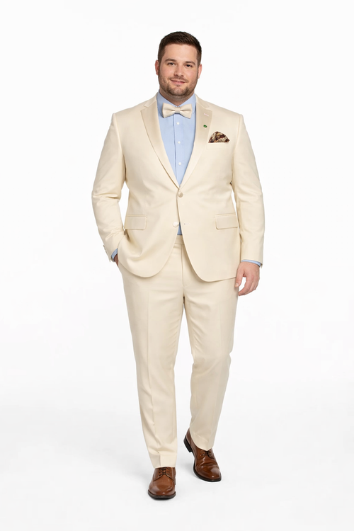 Cream Tuxedo Suit for Men - One Button Satin Lapel Formal Suit - Champagne Color Light Tan Tuxedo USA Men's Outlet