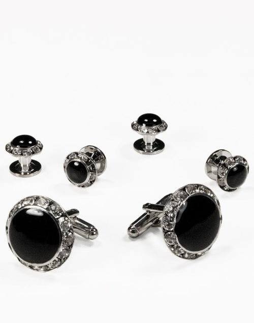 Black Circular Enamel with Rhinestones Silver Edge Studs Cristoforo Cardi