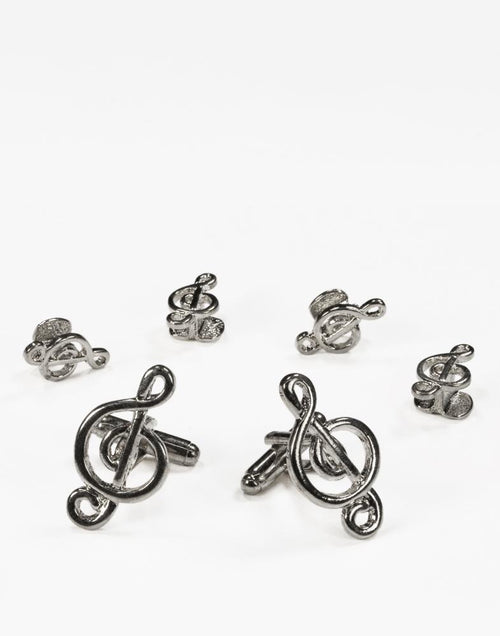 Musical G Clef Silver Studs and Cufflinks Set Cristoforo Cardi