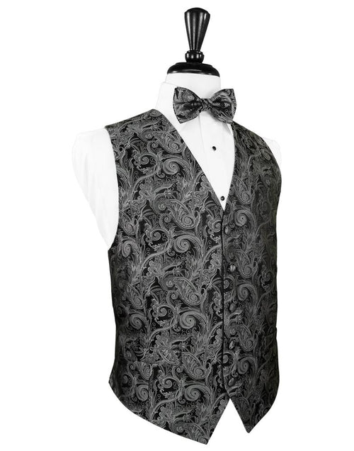 Silver Tapestry Silk Tuxedo Vest by Cristoforo Cardi