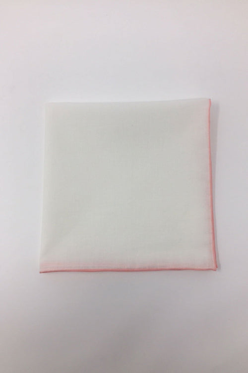 White Cotton with Pink Border Pocket Square by Cristoforo Cardi