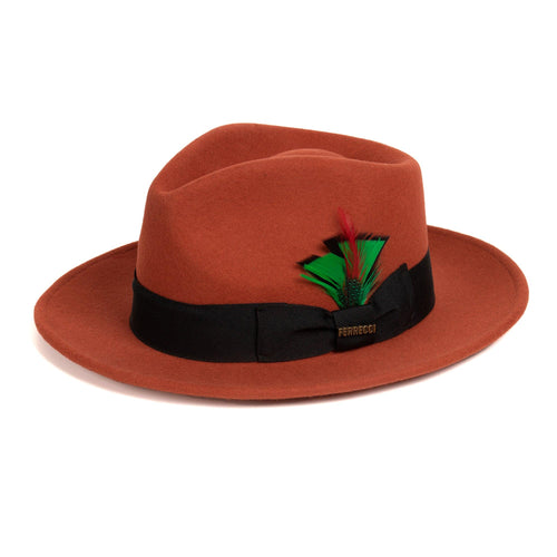 Crushable 100% Australian Wool Rust Fedora Hat - Ferrecci USA