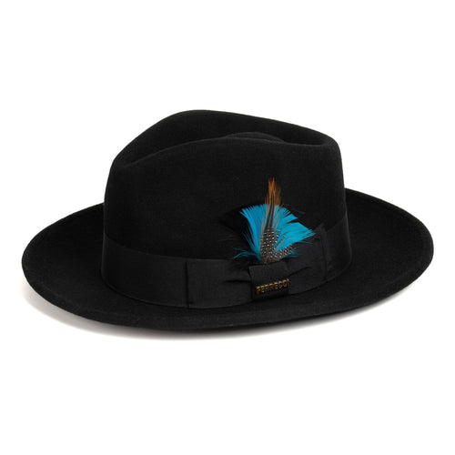 Crushable Black 100% Australian Wool Fedora Hat - Ferrecci USA