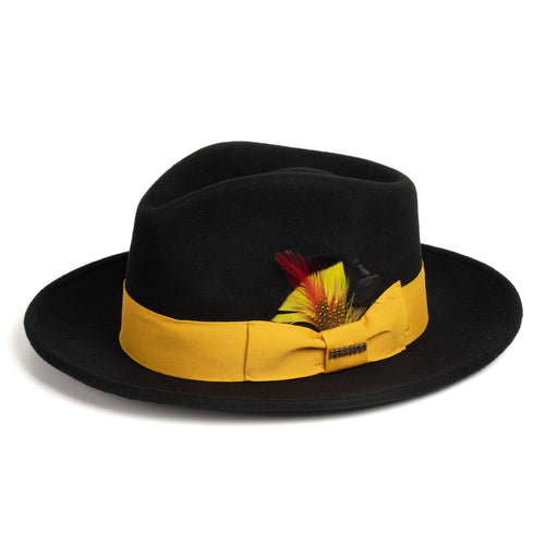 Crushable Black/Gold 100% Australian Wool Fedora Hat - Ferrecci USA