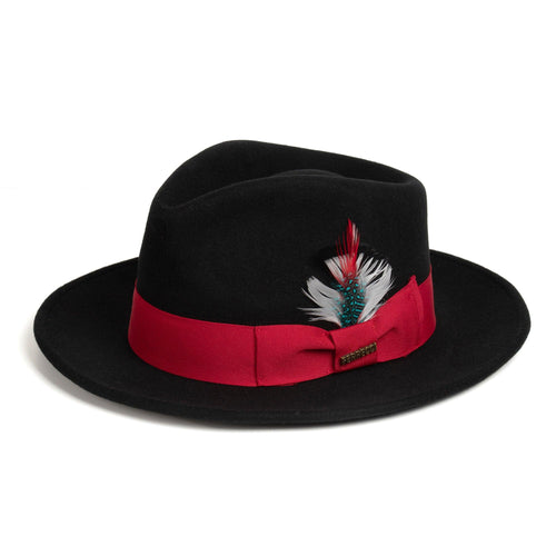 Crushable Black/Red 100% Australian Wool Fedora Hat - Ferrecci USA