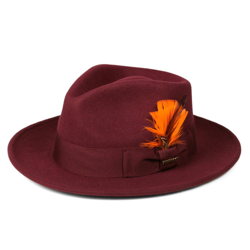 Crushable Burgundy 100% Australian Wool Fedora Hat - Ferrecci USA