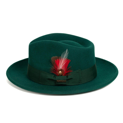Hunter Green Fedora 100% Australian Wool Crushable Hat by Ferrecci