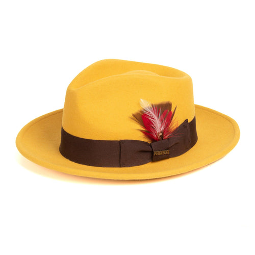 Crushable Mustard 100% Australian Wool Fedora Hat - Ferrecci USA