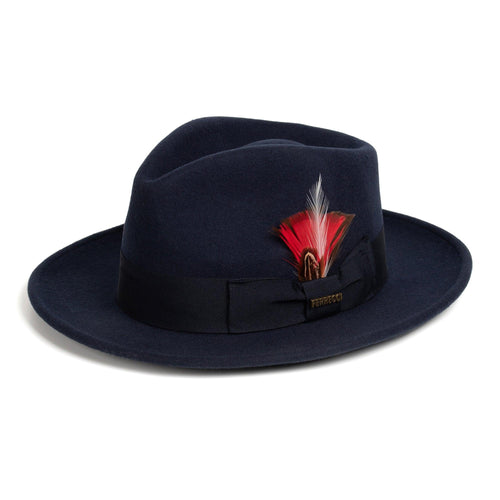 Crushable Navy 100% Australian Wool Fedora Hat - Ferrecci USA