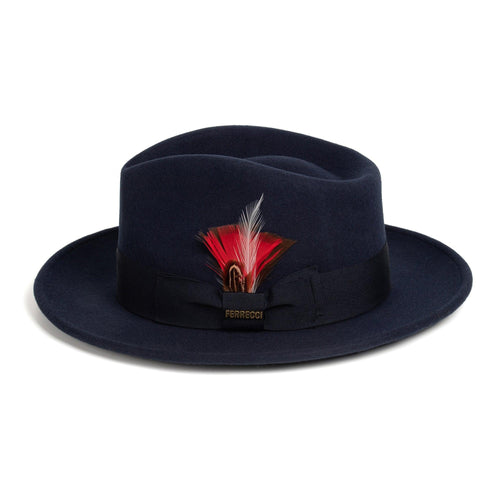 Navy Blue Fedora 100% Australian Wool Crushable Hat by Ferrecci