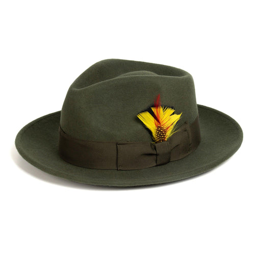 Crushable Olive Green 100% Australian Wool Fedora Hat - Ferrecci USA