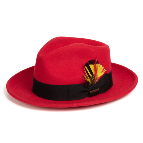 Crushable Red/Black 100% Australian Wool Fedora Hat - Ferrecci USA