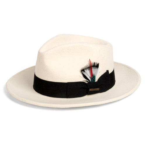 Crushable White/Black 100% Australian Wool Fedora Hat - Ferrecci USA