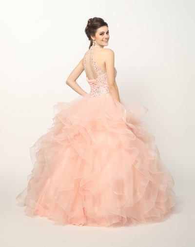 Juliet 1420 Crystal-Beaded Quinceanera Dress Tulle High Neck Ball Gown