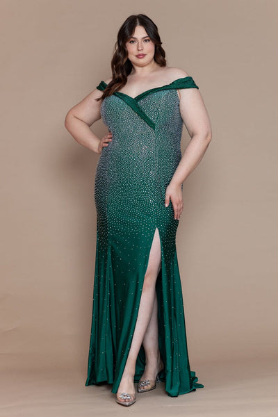 Poly USA W1120 Curve Fitted Off Shoulder Rhinestone Gown