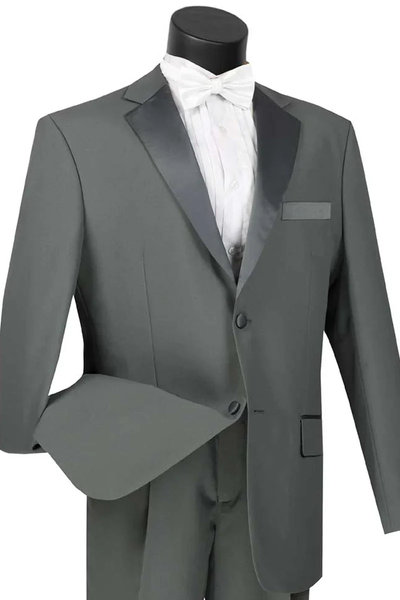 Designer Gray Prom Tuxedo - Grey Wedding Poplin Tuxedo Suit