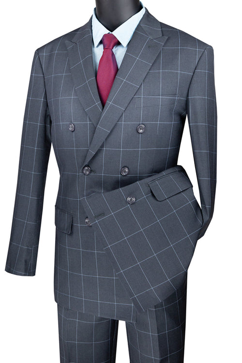 Mens Double Breasted Bold Windowpane Suit in Burgundy by Vinci