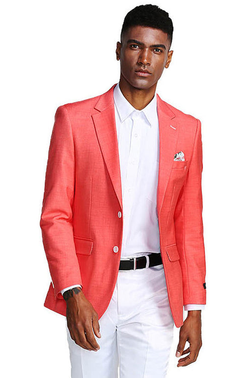 Men's Salmon Pink Linen-Style Summer Blazer