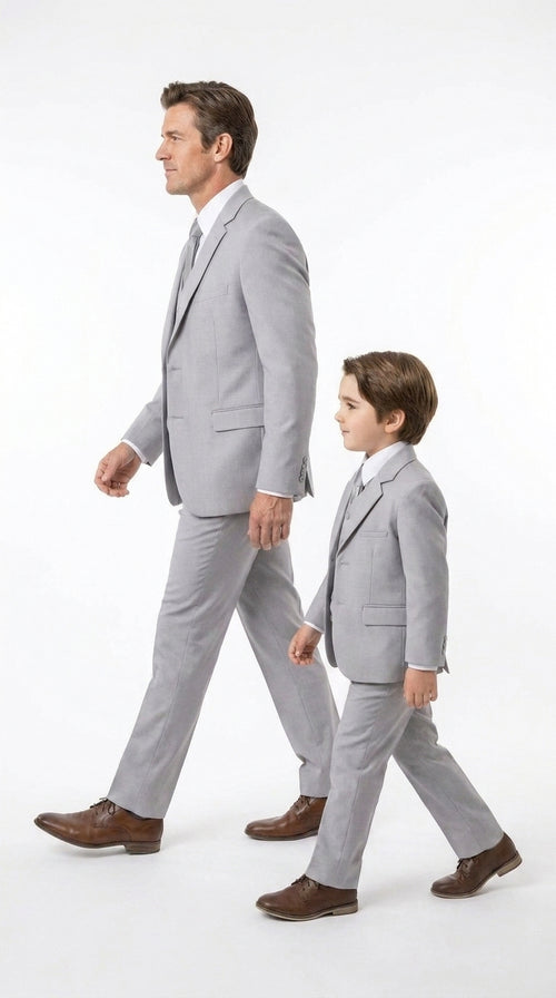 Dad and Son Suit β Father and Son Matching Light Gray 3-Piece Wedding Suits in Very Light Grey - Silver Ash Color