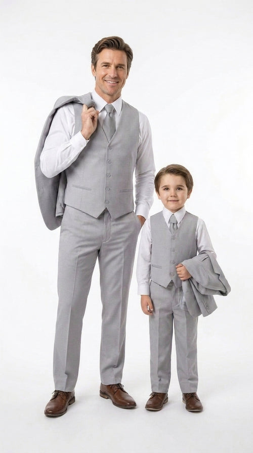 Dad and Son Suit β Father and Son Matching Light Gray 3-Piece Wedding Suits in Very Light Grey - Silver Ash Color