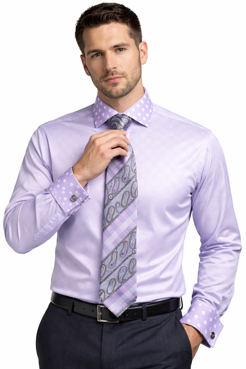 Men's Daniel Ellissa Lavender Polka Dot French Cuff Dress Shirt