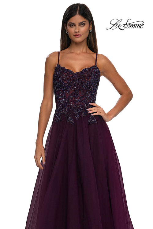 La Femme 32646 Lace Applique Sleeveless Prom Gown