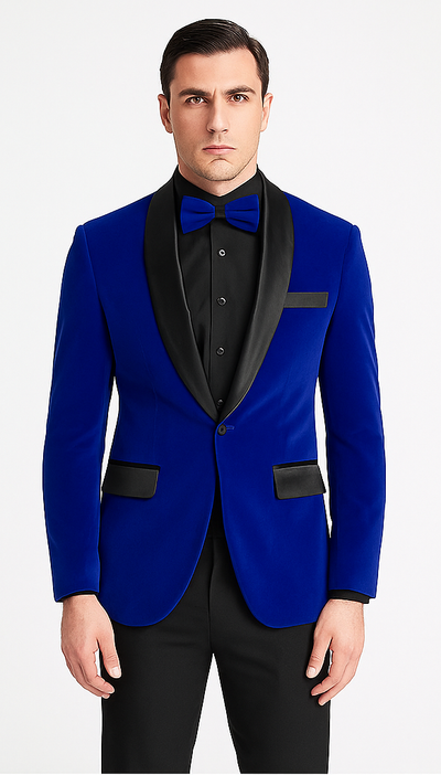 Royal Blue Prom Suit MEN'S SLIM FIT SHAWL LAPEL VELVET WEDDING & PROM TUXEDO JACKET IN ROYAL BLUE