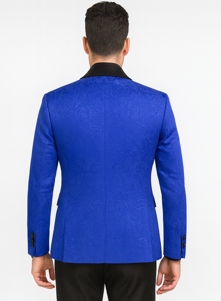 Dark Blue Wedding Suit MEN'S SLIM FIT VESTED PAISLEY WEDDING TUXEDO IN ROYAL BLUE