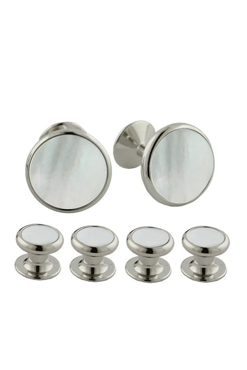 Mother of Pearl and Brass Studs & Cufflinks Set by David Donahue