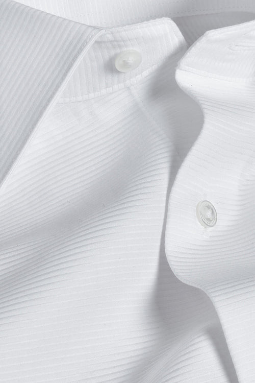 Horizontal Rib French Cuff White Tuxedo Shirt by David Donahue