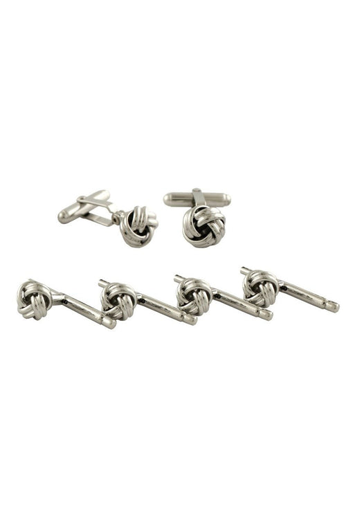 Silver Knot Brass Studs & Cufflinks Set by David Donahue