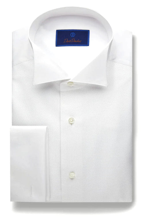 Pique White Wing Collar Tuxedo Shirt by David Donahue