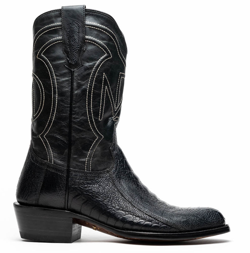 Marco Di Milano Denver Black Ostrich Leg Round Toe Cowboy Boots