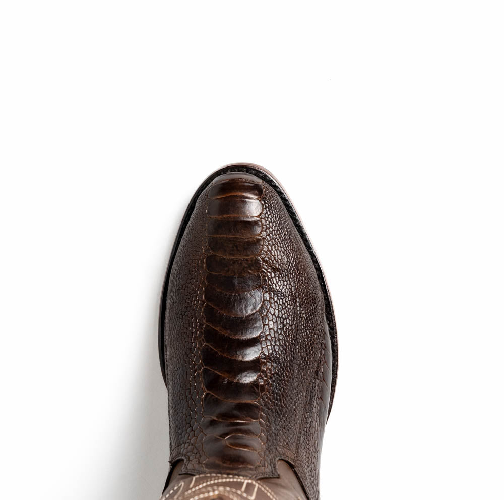 Marco Di Milano Denver Clear Brown Ostrich Leg Round Toe Cowboy Boots