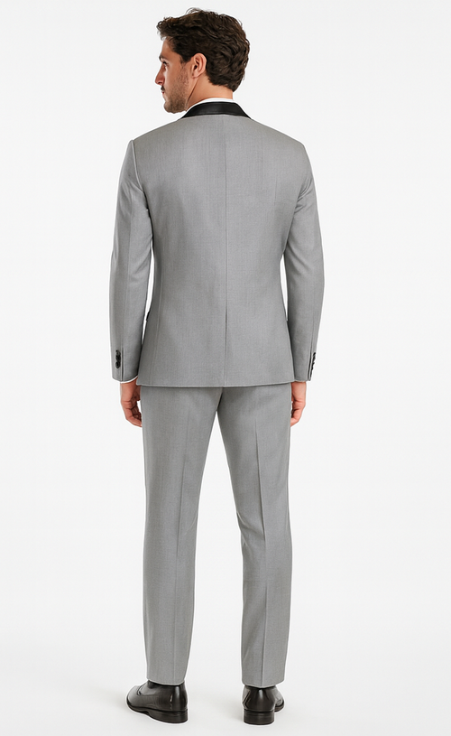 Designer Gray Prom Tuxedo - Grey Wedding Tuxedo Suit With Shawl Lapel