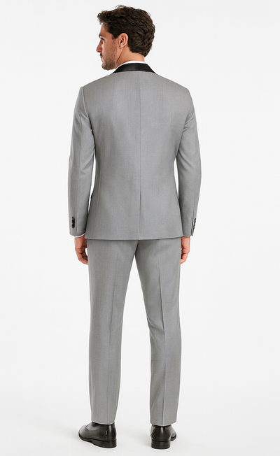 Designer Gray Prom Tuxedo - Grey Wedding Tuxedo Suit With Shawl Lapel