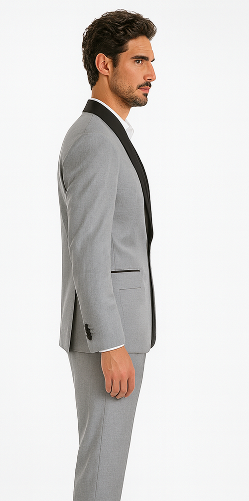 Designer Gray Prom Tuxedo - Grey Wedding Tuxedo Suit With Shawl Lapel