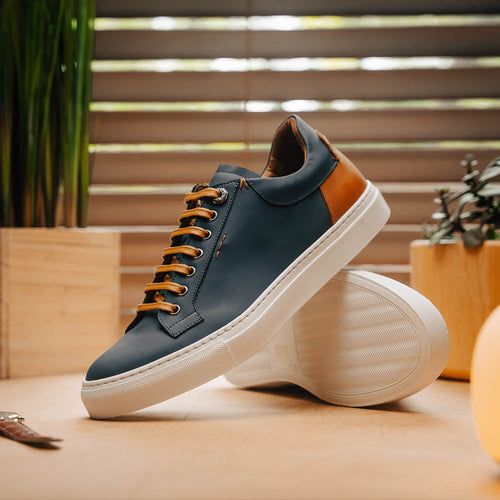 Zelli Diaz Rubberized Calfskin Sneaker in Navy with Matte Finish
