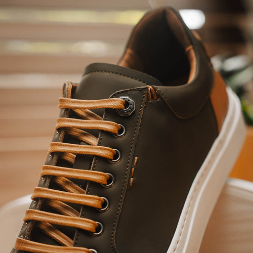 Zelli Diaz Rubberized Calfskin Sneaker in Olive Green