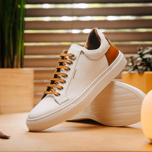 Zelli Diaz Minimalist Rubberized Calfskin Sneaker in Matte White