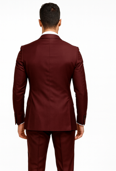 Double Breasted Slim Fit Suit - Burgundy Suit - Tapred Fit Pants