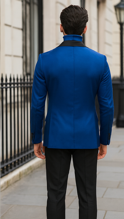Double Breasted Tuxedo With Gold Buttons Black Lapel perfect for Wedding or Prom Royal Blue by PROMTUXEDO