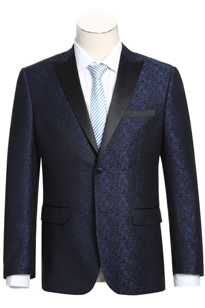 Dark Blue Wedding Suit MENS TWO BUTTON PEAK LAPEL PAISLEY PROM TUXEDO BLAZER IN NAVY BLUE