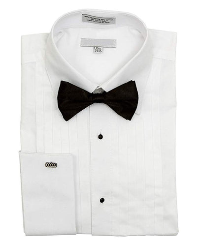 Classic Tuxedo MEN'S REGULAR FIT POINT COLLAR HALF-INCH PLEAT WHITE TUXEDO SHIRT & BOWTIE SET