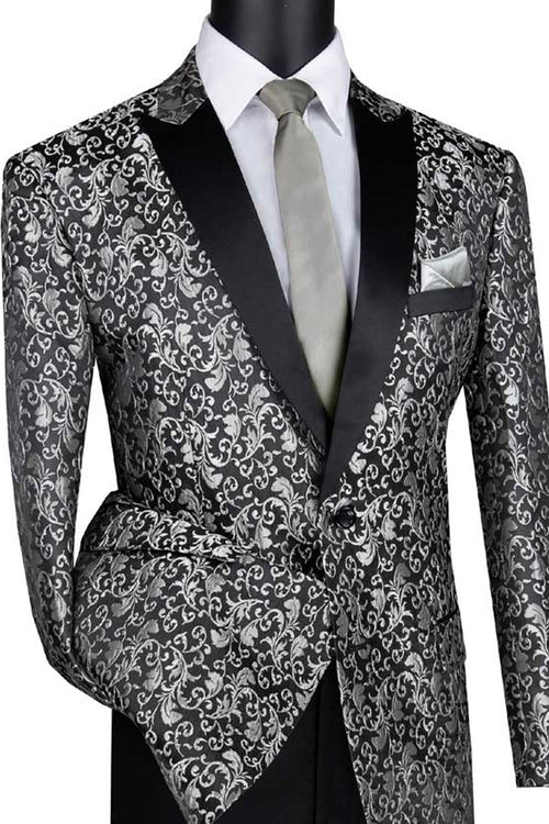 Wedding grey tuxedo MENS PAISLEY EMBROIDERED REGULAR FIT SPORT COAT TUXEDO IN SILVER GREY by PROMTUXEDO